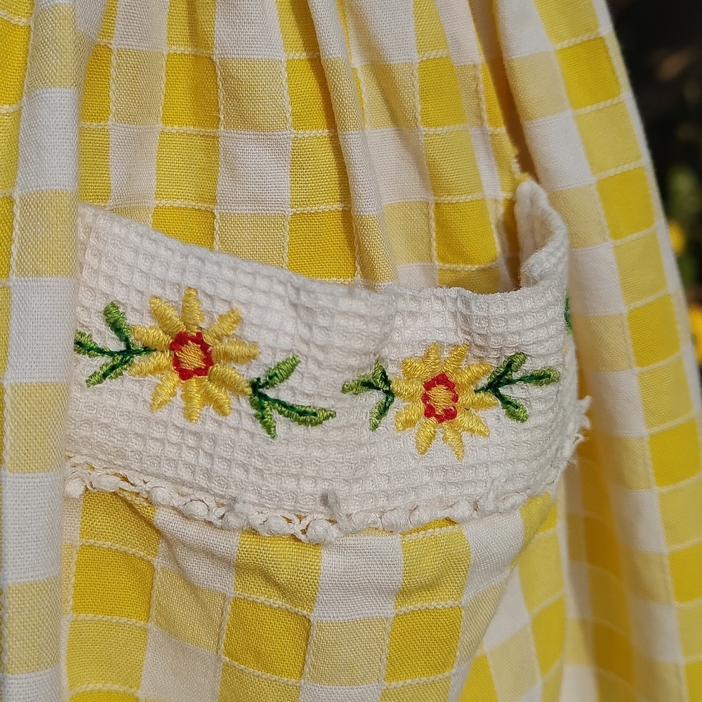 Jacadi French Cottage Farm Skirt Girl Yellow Gingham Check Pocket Flower 4t 5t - Picture 2 of 9